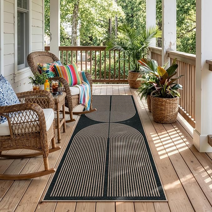 Lahome Enfys Modern Rainbow Hallway Runner Rug, 2x6 Washable Easy Jute Rugs for Entryway Kitchen Farmhouse Indoor Outdoor Carpet, Non Slip Runner for Porch Bedroom Laundry Front Door
