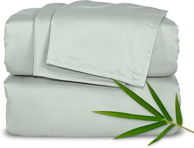 Pure Bamboo Queen Sheets, Genuine 100% Organic Viscose Derived from Bamboo Bed Sheet Set, Luxuriously Soft & Cooling, Double Stitching, 2 Year Quality Promise (Queen, Sea Glass)