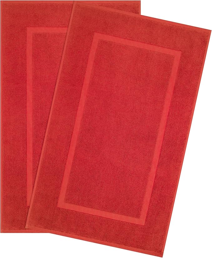 Cotton Paradise 100% Cotton Turkish Bathmat Set, Soft Absorbent Quick Dry, 2 Piece 20x34 Bathmat Floor Set, Red
