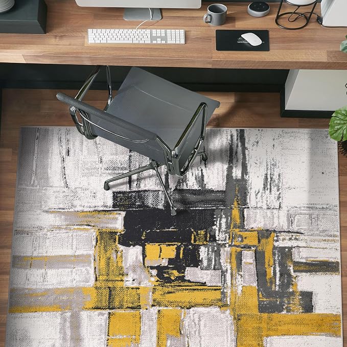 Rugshop Gold Modern Abstract Area Rug — Non-Shedding for Living Room, Bedroom and Study 4' x 6'