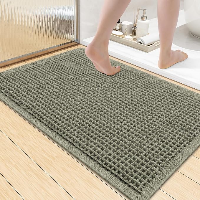 Smiry Waffle Bath Mat 36x24, Extra Soft Absorbent Bathroom Rugs, Non Slip Machine Washable Quick Dry Bath Rugs for Bathroom Floor, Tub, Shower, Home Decor Accessories, Green