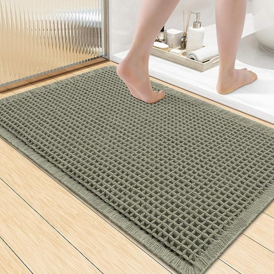 Smiry Waffle Bath Mat 36x24, Extra Soft Absorbent Bathroom Rugs, Non Slip Machine Washable Quick Dry Bath Rugs for Bathroom Floor, Tub, Shower, Home Decor Accessories, Green
