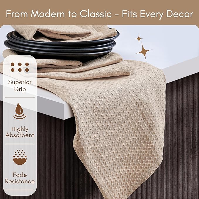 TWINY threads Kitchen Towel Waffle Weave, 6 Pack, 16x26 Inches, Premium Cotton Dish Rags, Absorbent Quick Drying Linen for Home and Restaurant Kitchens, Reusable Wash Cloths for Drying Dishes, Beige