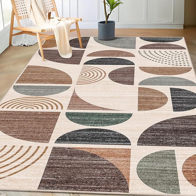 MUJOO 3x5 Rug Washable,Boho Area Rugs for Bedroom Entryway Living Room Bedside,Small Throw Floor Carpet Non Slip Soft Indoor Modern Abstract Brown