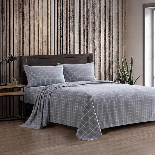 Eddie Bauer - Twin Bed Sheets, Cotton Flannel Bedding Set with Matching Pillowcase, Brushed for Extra Softness, Deep Pocket, Oeko-Tex Certified (Great Plains Plaid Grey)