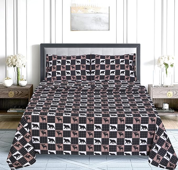 RUVANTI Flannel Sheets Full Size - 100% Cotton Double Brushed Bed Sheets Set, Deep Pockets 16 Inches, All Seasons Breathable & Extra Soft Full Sheets, Warm & Cozy, 4 Piece, Wilderness Plaid