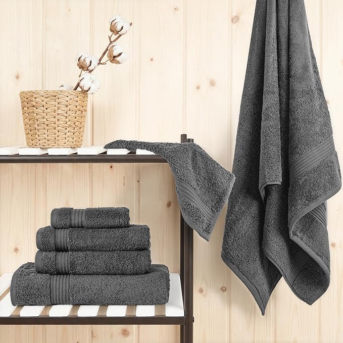 Cotton Paradise Towel Set of 6, 2 Bath Towels, 2 Hand Towels and 2 Washcloths Towels for Bathroom Sets, Smoke Gray