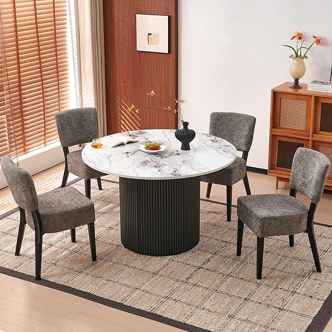 Homedot Modern Round Pedestal Dining Table for 4-6, 47" Kitchen Table with White Marble Grain Tabletop Engineered Wood Base, Classic Dinner Table Fluted Easy Assemble for Living Room Dining Room