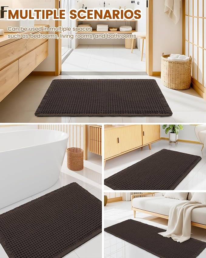 Smiry Waffle Bath Mat 24x16, Extra Soft Absorbent Bathroom Rugs, Non Slip Machine Washable Quick Dry Bath Rugs for Bathroom Floor, Tub, Shower, Home Decor Accessories, Chocolate