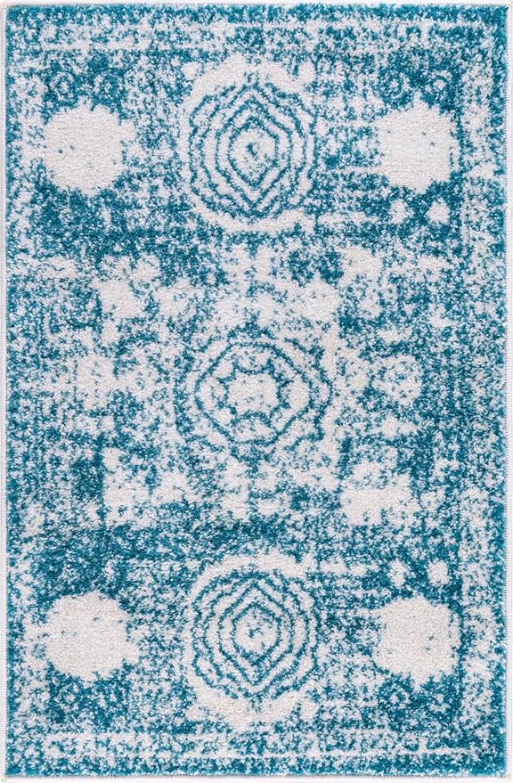 Unique Loom Bromley Collection Area Rug - Wells (2' x 3' 1" Rectangle, Turquoise/ Ivory)