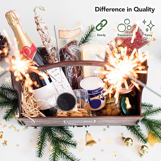 Extra Large Cellophane Gift Bags 24 x 30 Inch (12 Pack) — Clear Basket Wrap Bags for Gift Baskets, Holiday Packaging, Party Favors, DIY Gifts (Ribbon & Basket Not Included)