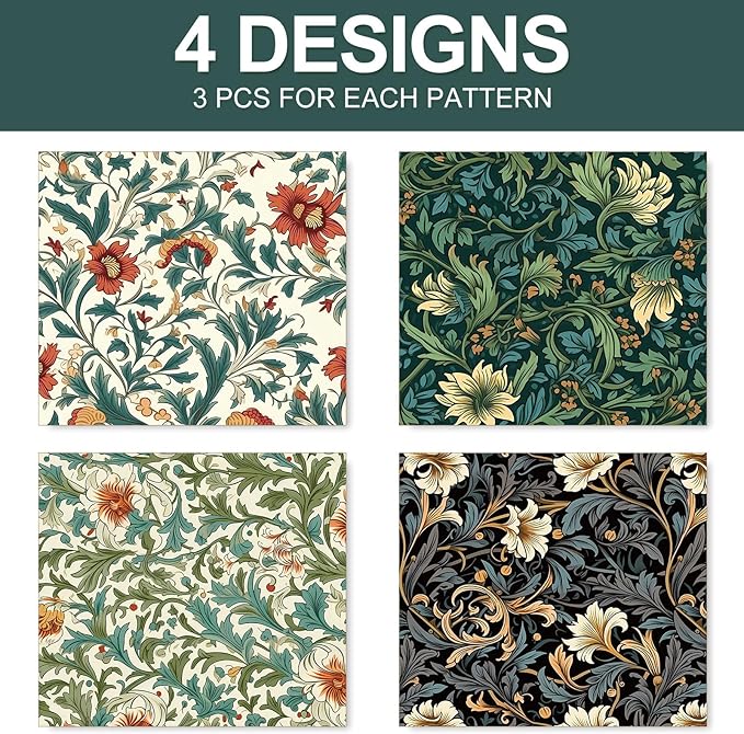 JarThenaAMCS 12 Sheet William Morris Wrapping Paper -Not Roll- Vintage Floral Gift Wrap Paper Folded Flat Retro Floral Art Paper for Wedding Birthday DIY Crafts Gift Wrapping, 19.7 x 27.6 Inch