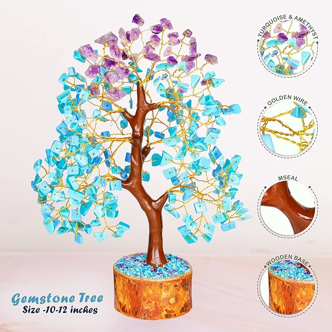 Turquoise Amethyst Tree of Life - Feng Shui Money Crystal - Natural Amethyst - Spiritual Gift - Positive Energy - Good Luck Charm