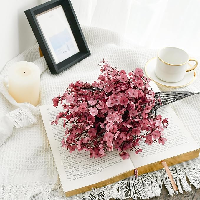 Mandy's Dusty Pink Artificial Baby’s Breath European Flowers 6 Bundles Silk Gypsophila with Bendable Stems for Fall Thanksgiving & Christmas Centerpiece Wedding Decor and Table Arrangements