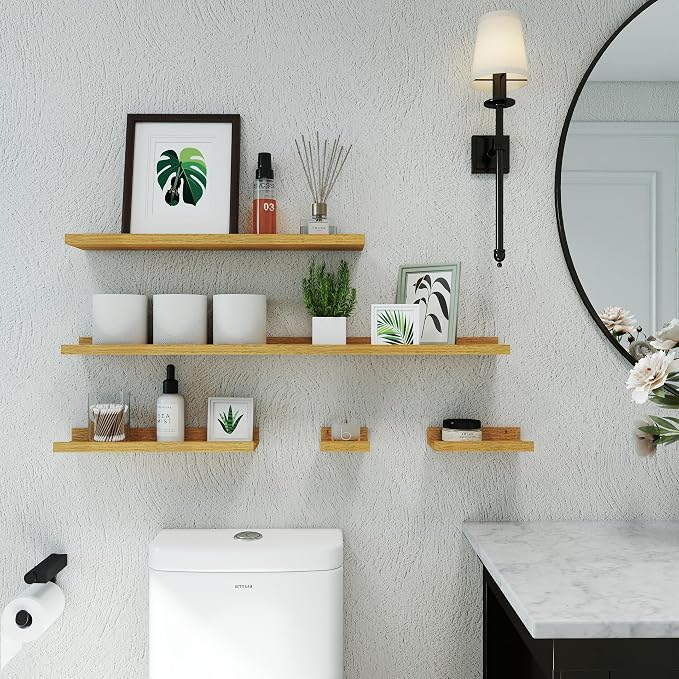 Long Floating Shelves for Wall Decor, Long Wall Mounted Storage Shelf for Bedroom, Living Room, Bathroom, Kitchen, Nursery, Display Picture Ledge Shelf with Lip Set of 2-48 Inches, Oak