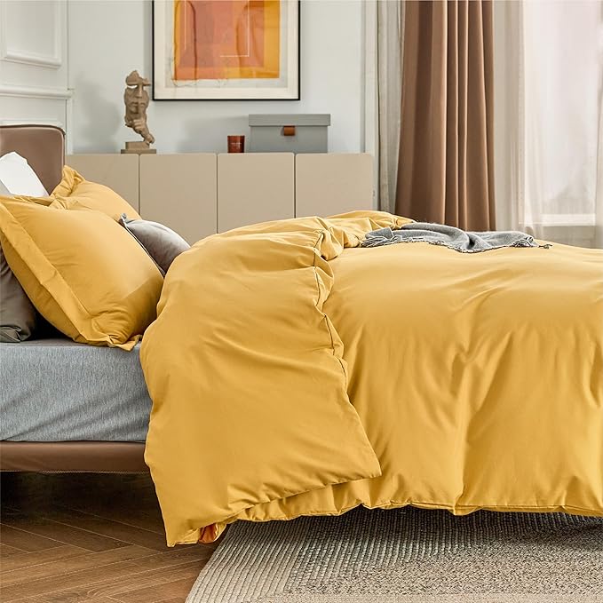 Bedsure Duvet Cover Full Size - Soft Double Brushed Bedding Set for Kids & Adults, Zipper Closure, 3 Pieces, Includes 1 Duvet Cover (80"x90") & 2 Pillow Shams, NO Comforter, Golden Yellow