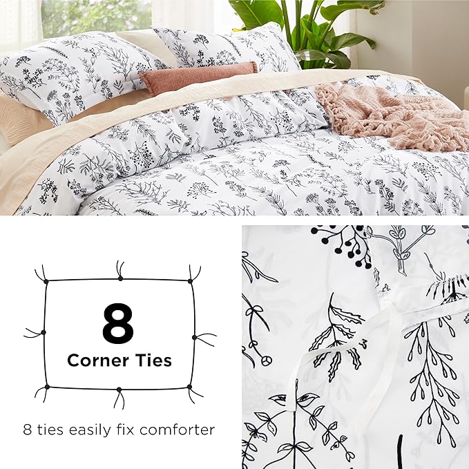 Bedsure Twin/Twin XL Duvet Cover - Reversible White Duvet Cover Set with Zipper Closure, 2 Pieces Cute Floral Patterned Bedding Set with 8 Corner Ties and 1 Pillow Sham