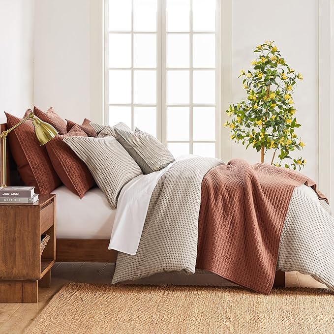Levtex Home Cross Stitch Reversible King/Cal King Quilt Set (106x92in) with 2 Pillow Shams (36x20in) - Stitch Texture - Adobe - Cotton King Size Quilt Bedding Set - Lightweight, Soft, Pre-Washed