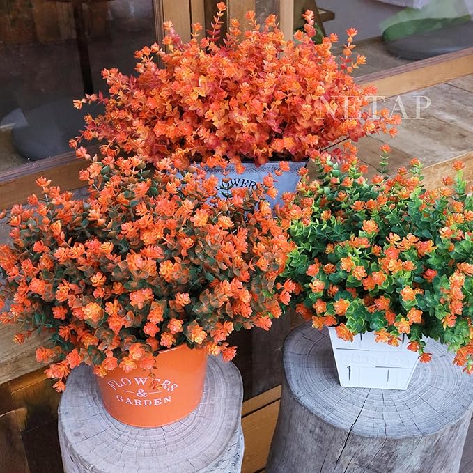 Outdoor Artificial Flowers UV Resistant, 20 Bundles Fake Realistic Floral Greenery Plants for Outside Porch, Window Boxes, Garden, Yard, Inside Home Table Decor,RedOrange