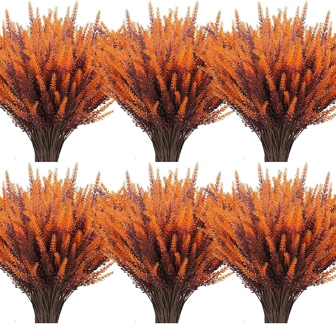 20 Bundles Artificial Fall Lavender Flowers Outdoor UV Resistant Fake Flowers No Fade Faux Plastic Plants Garden Porch Window Box Decorating (Golden Yellow)