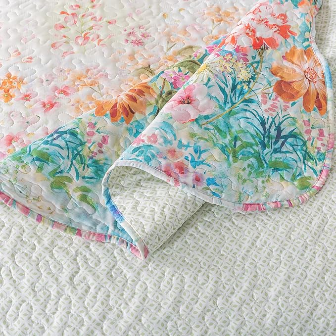HoneiLife King Quilt Bedding Set - Floral Quilt Sets 3-Piece,Wildflower Bedspreads for King Bed, Microfiber Coverlets Botanical Bed Cover Quilt King Size All Season Quilts-Dream Garden,Coral Pink