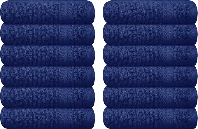 GLAMBURG Ultra Soft 12-Piece Washcloths Set 13x13-100% Ringspun Cotton - Durable & Highly Absorbent Face Towels - Ideal for use in Bathroom, Kitchen, Gym, Spa & General Cleaning - Navy Blue