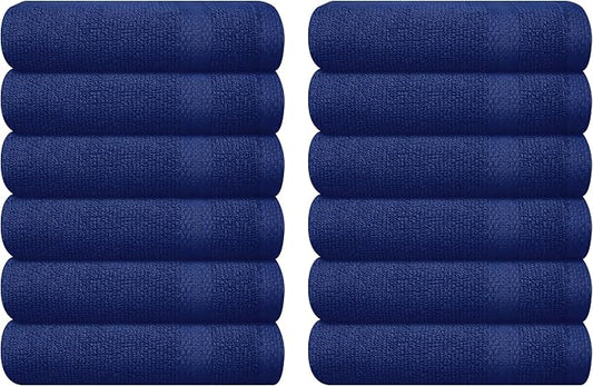 GLAMBURG Ultra Soft 12-Piece Washcloths Set 13x13-100% Ringspun Cotton - Durable & Highly Absorbent Face Towels - Ideal for use in Bathroom, Kitchen, Gym, Spa & General Cleaning - Navy Blue