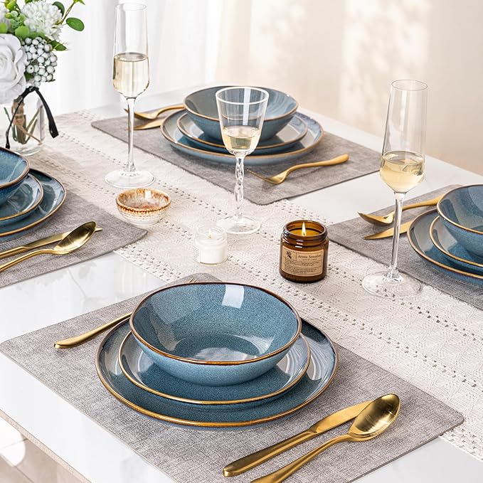 AmorArc Ceramic Dinnerware Sets,Handmade Reactive Glaze Stoneware Plates and Bowls Sets,Highly Scratch Resistant | Dishwasher & Microwave Safe Dishes Set,Service for 6 (18pc)