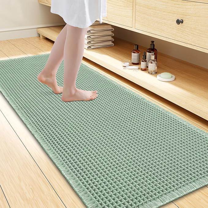 Smiry Waffle Bath Mat 47x24, Extra Soft Absorbent Bathroom Rugs, Non Slip Machine Washable Quick Dry Bath Rugs for Bathroom Floor, Tub, Shower, Home Decor Accessories, Sage Green