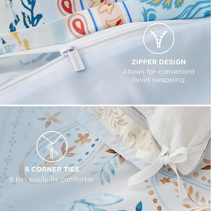 Bedsure Duvet Cover King Size - Reversible Vintage Floral Duvet Cover Set with Zipper Closure, 3 Pieces Winter Sky Bedding Set with 8 Corner Ties and 2 Pillow Shams 20"x36"