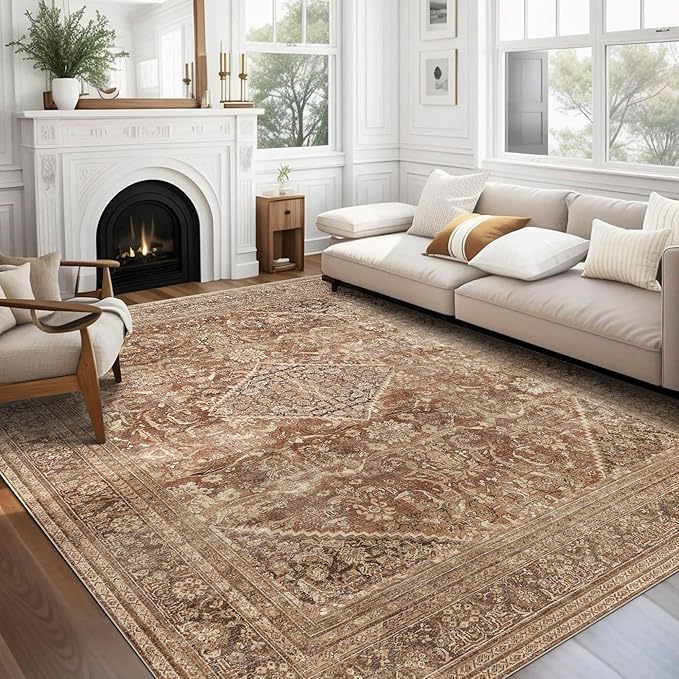 vivorug 3x5 Rug, Small Area Rug for Living Room, Bedroom, Kitchen, Machine Washable Non-Slip Throw Rug, Vintage Carpet for Entryway Nursery Coffee Table - Durable (Earth Tone)