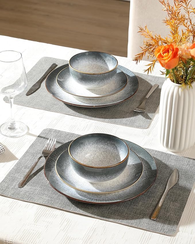 Sweejar 24 Piece Dinnerware Sets for 8, Porcelain Plates and Bowls Set for Kitchen, Housewaring Gift, Chip and Scratch Resistant, Easy Cleaning Dishes Set, Stack Compactly Dishware, LightGray