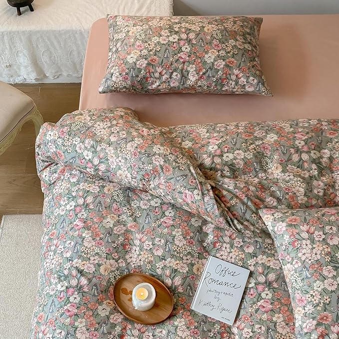 HighBuy Queen Size Comforter Set Vintage Floral Multi Color Soft Floral Bedding for All Seasons Women Girl Ultra Soft Queen Bedding Set with Flower Comforter and 2 Pillowcases