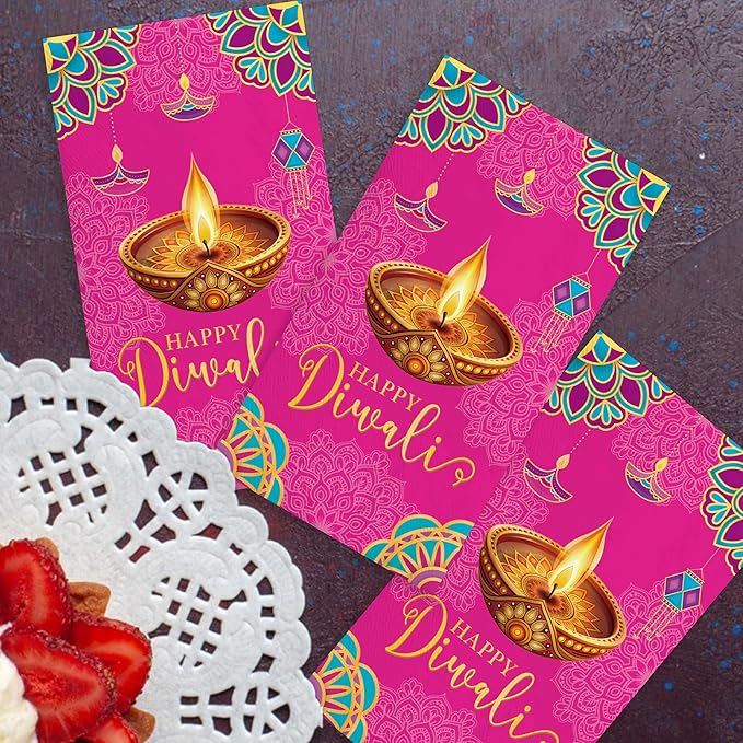 100pcs Happy Diwali Napkins 3 Ply Diwali Paper Napkins Decorations Disposable Absorbent Hand Towels for Bathroom Cocktail Napkins for Diwali Light Festival Indian Party Supplies