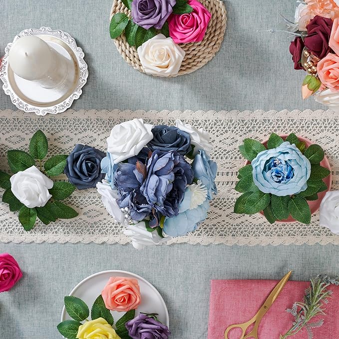 Artificial Flowers Combo, Fake Flowers for DIY Tables Centerpieces Baby Shower Bridal Shower Wedding Bouquet Arrangements Party Candle Holder Cake Decor Flower Home Decorations