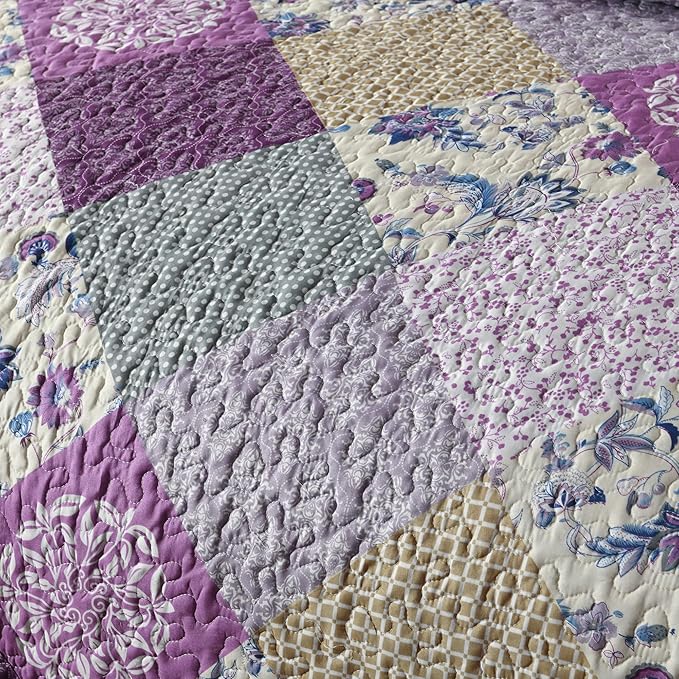 HoneiLife Quilt Set Twin Size - 2 Piece Microfiber Quilts Reversible Bedspreads Patchwork Coverlets Floral Bedding Set All Season Quilts, Late Spring