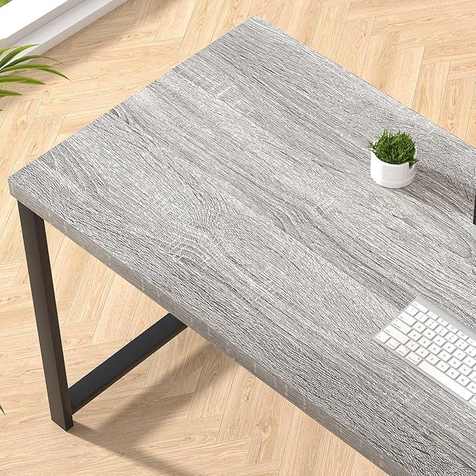 FOLUBAN 60 Inch Computer Desk, Modern Large Home Office Desk with Storage Shelves, Wood and Metal Writing Table Study Gaming Desk Workstation for Living Room, Industrial Light Grey