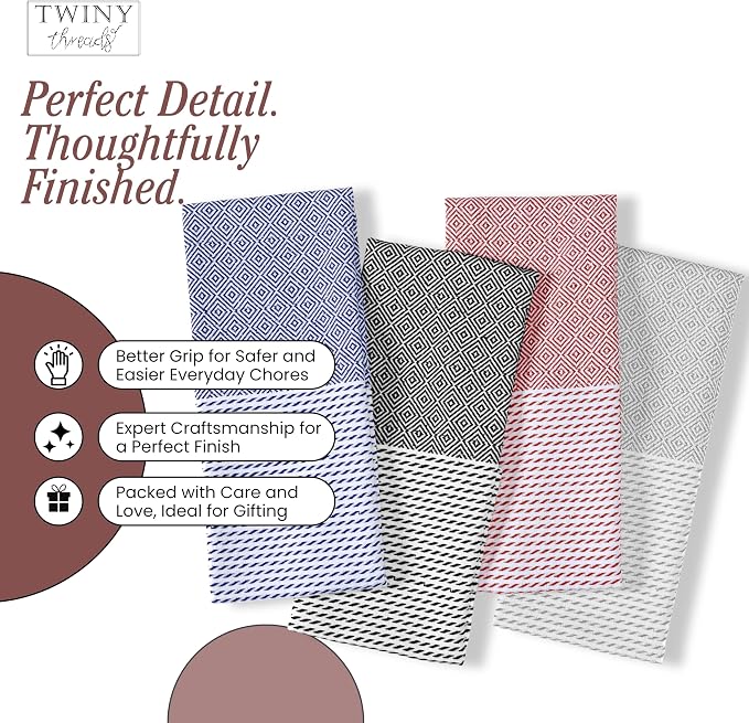 TWINY threads Dish Towel Diamond Design Assorted Colors, Premium Large 100% Cotton Kitchen Linen Set, Quick Drying Absorbent Wash Rags, Reusable Washable for Daily Cleaning, 4 Pack, 18"x26"