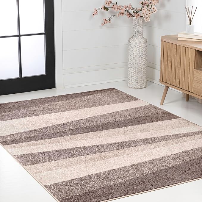 JONATHAN Y Prism Geometric Striped Beige/Brown Indoor Area Rug 8x10, Modern, Coastal, Easy-Cleaning for Living Room, Bedroom, Kitchen, Pet Friendly, Non-Shedding (DZC101C-8)
