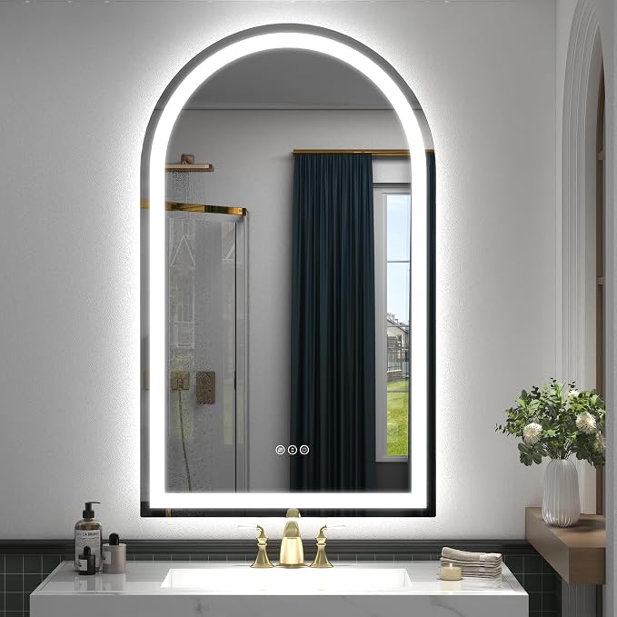 24x40 Inch Arched LED Bathroom Mirror with Backlit and Frosted Frontlit, Dimmable Lighted Illuminated Mirror, Anti-Fog, 3 Colors, Memory, Shatter-Proof, ETL Listed