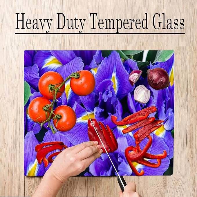 Iris Floral Pattern Flower Love Kitchen Glass Cutting Board Decorative Valentine's Mother's Day Gift For Her Flowers (Iris)