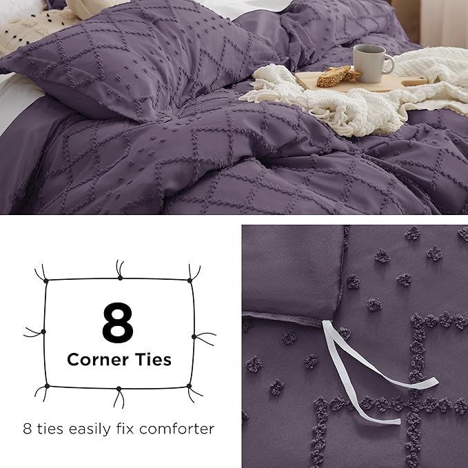 Bedsure Boho Duvet Cover Queen Size,Grayish Purple Breathable & Soft Boho Bedding,Machine Washable Comforter Cover for All Seasons, Includes 1 Duvet Cover 90"x90" with 2 Pillow Shams & Zipper Closure