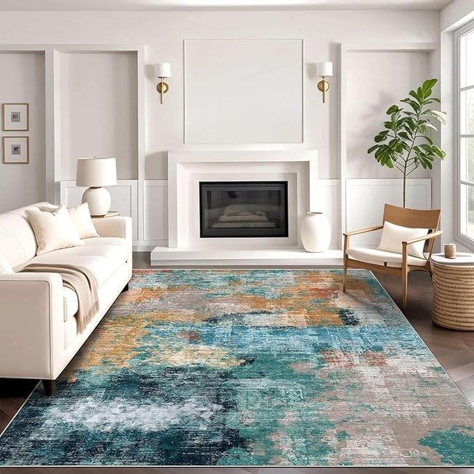 vivorug Washable Rug, Ultra Soft Area Rug 8x10, Non Slip Abstract Rug Carpet, Stain Resistant Rugs for Living Room Bedroom, Modern Fluffy Rug (Rosy Clouds, 8'x10')