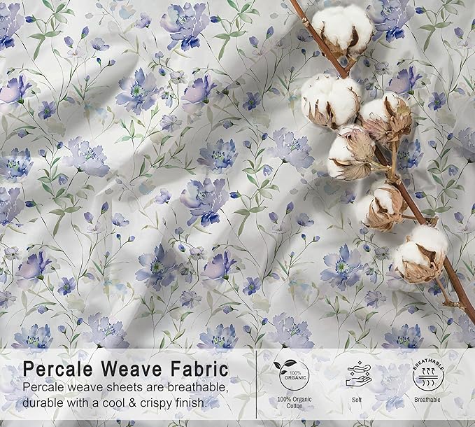 RUVANTI 100% Organic Cotton Sheets California King, Percale Weave, GOTS Certified, 4-Piece Set, Deep Pocket 13", Crisp & Breathable, Soft Durable Bedding, Sábanas Algodón Orgánico - Heather