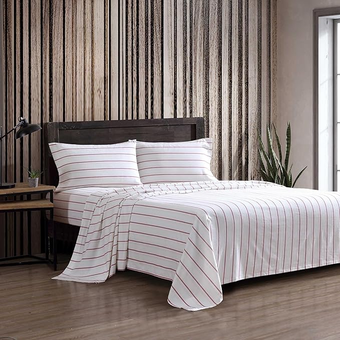 Eddie Bauer - King Bed Sheets, Cotton Flannel Bedding Set with Matching Pillowcases, Brushed for Extra Softness, Deep Pocket, Oeko-Tex Certified (Cooper Falls Red)