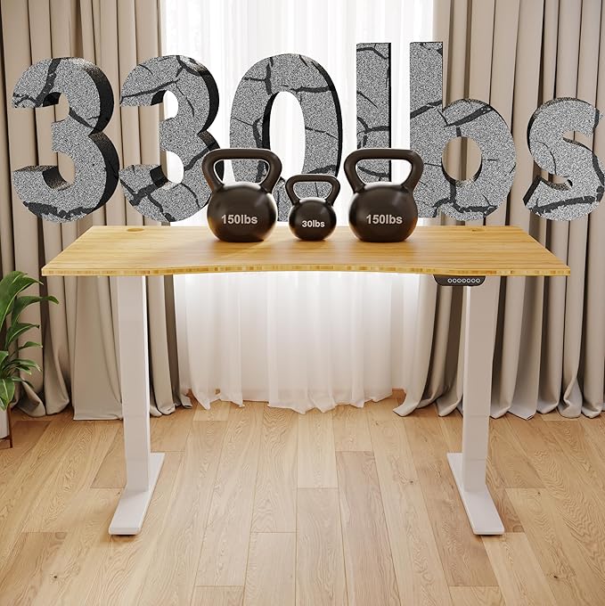FLEXISPOT E6 MAX Bamboo Dual Motor 3 Stages Standing Desk 72x30 Inch Whole-Piece Board Electric Height Adjustable Stand Up Desk 150KG Load Capacity(White Frame + Bamboo Curved Desktop)