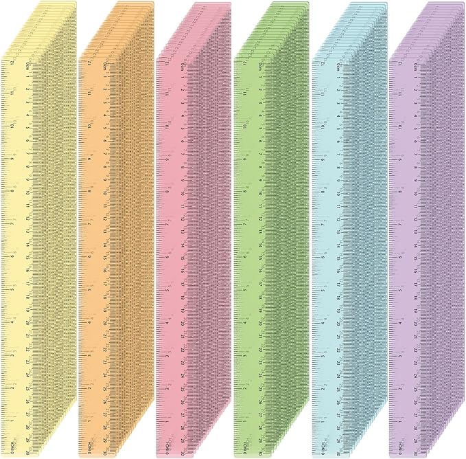 ForraFun 60 Pcs Plastic Clear Rulers 12 Inch, Transparent Assorted Color Ruler Bulk, with Imperial and Metric Scales for Home Office Supplies, Available in 6Colors(Pastel)