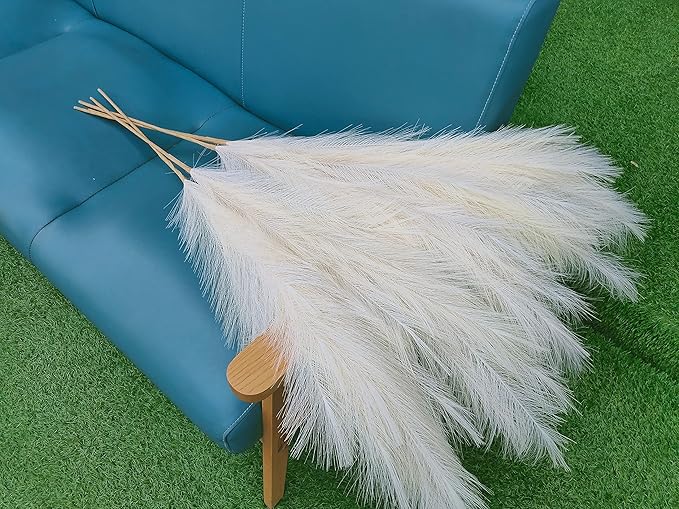 No Assembly Needed Luxury Faux Pampas Grass, Fluffy 8 pcs 43.3" 18-Branch Tall Artificial Pampas for Floor Vase, One-Piece Stems with Silk-Feel Blooms(Faux Beige, 8pcs 43.3"(110cm))