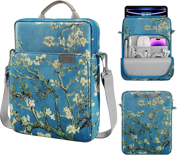 MoKo 12.9 Inch Tablet Sleeve Bag,Fits with 13" New iPad Pro M4 & Air M2 2024,iPad Pro 12.9 M2&M1,Surface Laptop Go 12.4,Galaxy Tab S8+/S9+ 12.4,Handle Carrying Case with Shoulder Strap, Apricot Flower