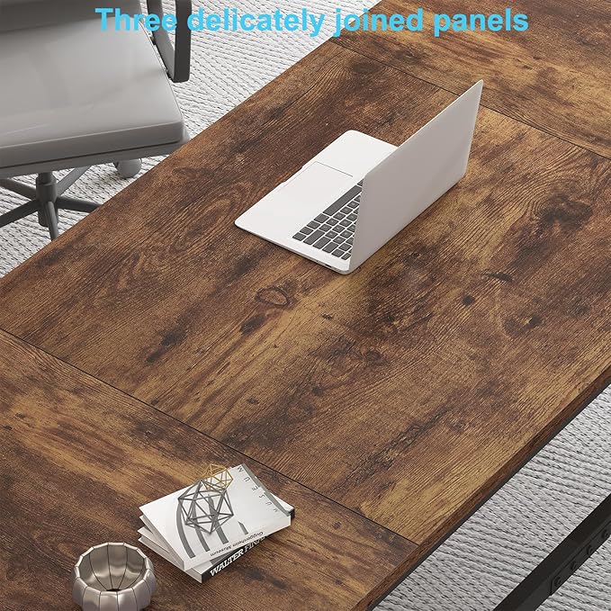 HSH Large Rustic Brown Computer Desk, 70 Inch Home Office Metal Wood Desk for 2 Person, Farmhouse Extra Long Writing Study Gaming Table, Bedroom Living Room PC Laptop Dual Monitor Desk